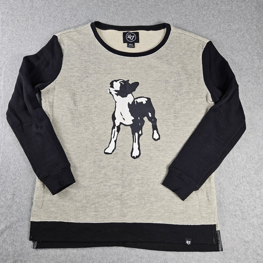 47 Brand Boston Terrier Sweatshirt Womens Small Grey Black Colorblock Crewneck